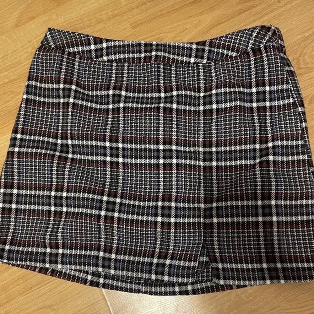 Plaided Mini Skirt Blue & Black Side Split Back Zipper